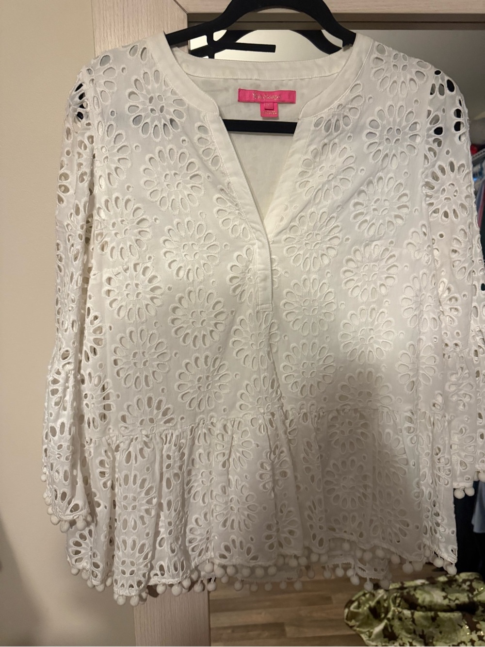 Lilly Pulitzer White Eyelet Peplum Blouse